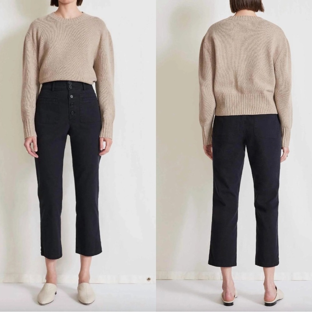 Apiece Apart Marston Slim Kick Flare Cotton Twill Pant in Black Size 12